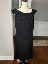 Adrianna Pappell Little Black Dress with Pleated Neckline Body Con Sz 14