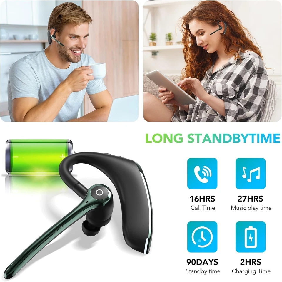 Bluetooth Earpiece Wireless Headset Noise Cancelling Headphones Driver Trucker - Image 2 of 4