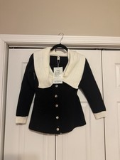 NWT Small Black Sweater Jacket with White Collar Long Sleeves