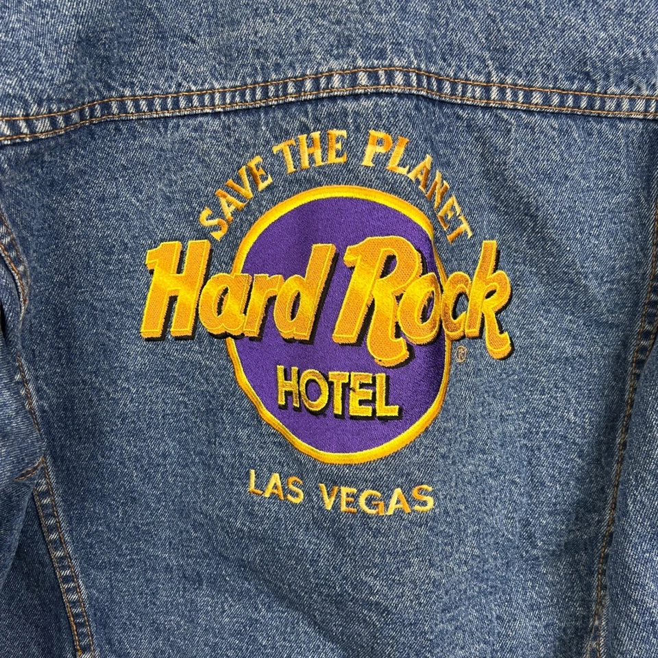 Chaqueta vaquera vintage Hard Rock Hotel Las Vegas Save Planet años 90 grande para hombre Foto 4 de 4