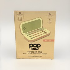 Pop Sonic tweezer trio with LED 7x Magnifing Mirror Soft Pink New