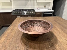 17" Hammered Copper Bathroom Sink Top Mount Drop In