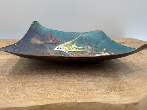 Vintage Mid Century Enamel On Copper Angel Fish Trinket Dish Artist Signed MCM - Picture 9 of 11