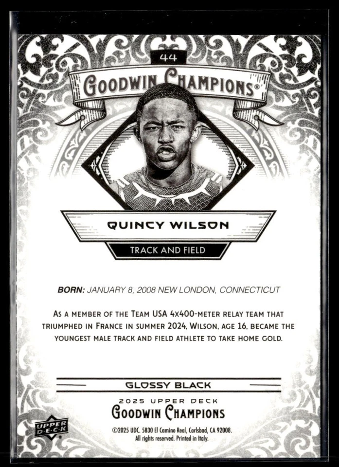 2025 Upper Deck Goodwin Champions Glossy Black #44 Quincy Wilson - Image 2 of 2