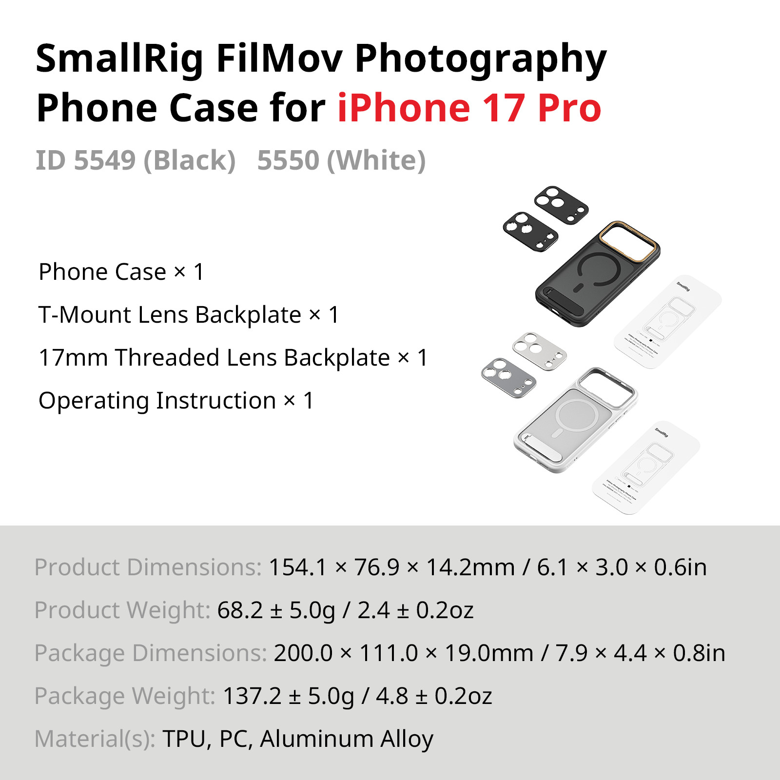 SmallRig Phone Case Kit for iPhone 17 Pro Max Magnetic Case for Phone Gimbal