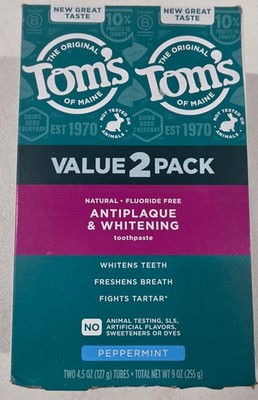 Antiplaque,Whitening Toothpaste,Fluoride Free, Peppermint, 2 Count, 4.5 oz 01/28