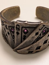 Vintage Silver Playing Card Ring Pink Stone Detail  Marked S925 Jewellery Chunky