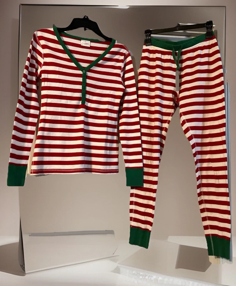 Hanna Andersson 2 pc Pajamas Set Med Christmas Red White Striped Organic Cotton - Image 2 of 4