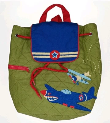 Stephen Joseph Military Green Quilted Backpack Kids Airplane Fighter Jet Theme - Image 1 of 4
