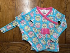 Hanna Andersson Blue Owl Print Long Johns w/Pink Contrast Pajamas Size 100 4
