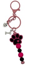 Pink Dog Keychain Paw Print Silicone Bead Purse Charm My Dog Gift Cute