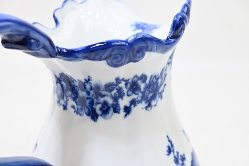 Vntg Blue and White Floral Pitcher/Basin Bowl Wash Stand Set French ...