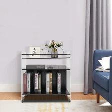 Acrylic End Table,Rectangle Side Table, Bamboo Acrylic Modern End Table