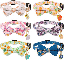 6 Pack Breakaway Cat Collars with Bow Tie and Bell Floral Cat Collars Adjustable