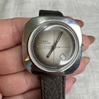 VTG 1970s Timex Manual Wind Date Watch Tested 24 Hrs Gray Dial Cushion Case