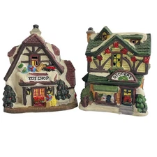 Victoria Falls Porcelain Lighted 2 Christmas Village Toy Shop & Grocery No Cord