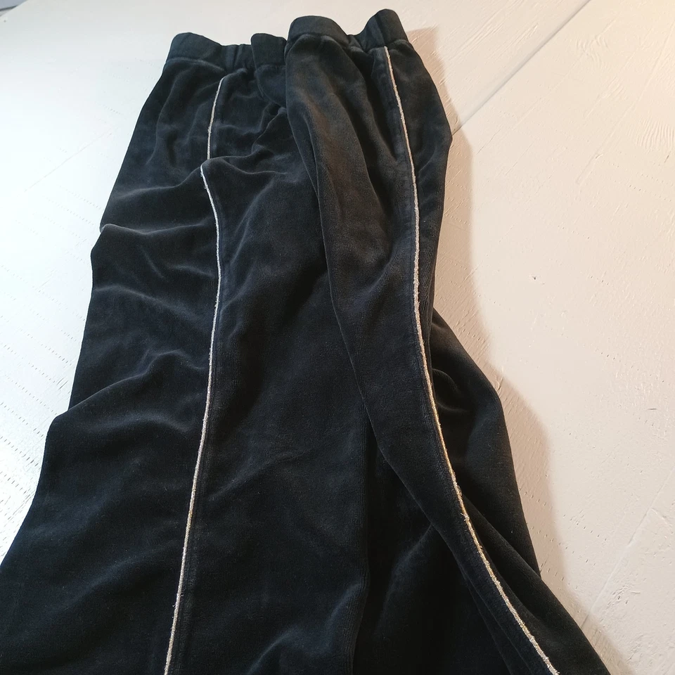 Pantalones deportivos Catalina Petite pequeños de terciopelo negro dorado rayas cintura elástica algodón Foto 4 de 4