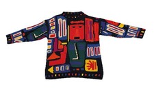 Vintage 80s 90s Colorful Art Knit Sweater Men XL Cotton Abstract Crew Neck Black