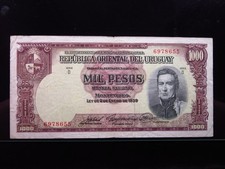Uruguay 1000 Pesos L 1939 1952 D BROU P41 i8655 Republic Oriental Central Bank