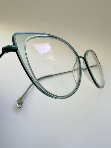 William Morris Black Label Cher Retro Round Cat Eye Glasses Clear Blue Frame - Picture 3 of 6