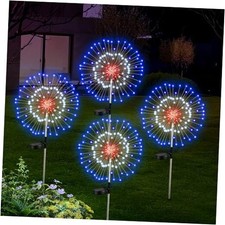 4th of July Solar Garden Lights, Red Blue White Solar Lights 4 Pack Firework