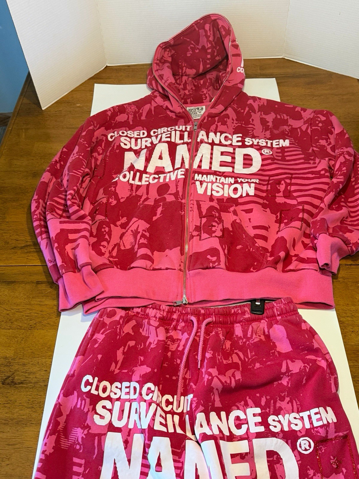 FULL SET Named Collective Pink Graphic Print Zip Hooded Fleece Tracksuit L/Xl image 2