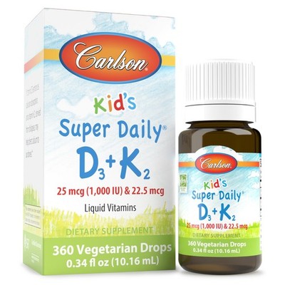 Carlson - Kid's Super Daily D3+K2, 25 mcg (1,000 IU) D3 & 22.5 mcg K2, Vitamin D