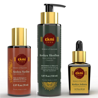 Hair Growth Set with Ayurvedic Herbs- Amla, Bhringraj, Castor, Rosemary for Hair