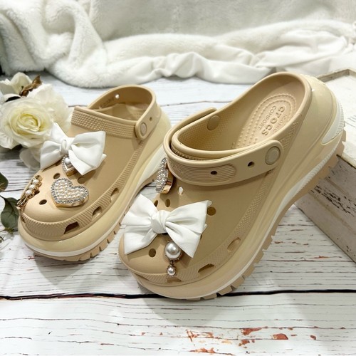Zuecos gruesos Crocs Mega Crush personalizado arco bling plataforma talla 7 mujeres EE. UU. RAROS - Imagen 2 de 9