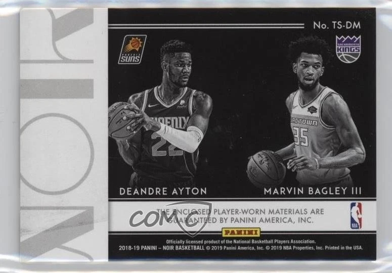2018 Panini Noir Two-Shot Rookie Jerseys /99 DeAndre Ayton Marvin Bagley III RC - Image 2 of 2
