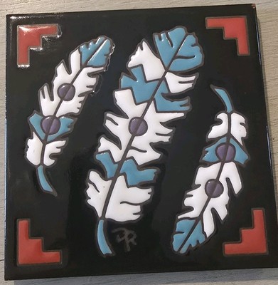 6 X 6 Native American Three Feather Tile Handcrafted Southwestern