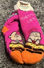 NWT Peanuts Snoopy Linus Sherpa Lined Non Slip One Size Hot Pink Sock Slipper