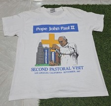Vintage 80s Pope John Paul II T-Shirt L 1987 Los Angeles CA USA Tour T Shirt L