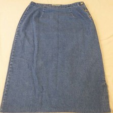 Eddie Bauer Denim Blue Jean Skirt Size 10 Side Slit Buttons Long Maxi Modest