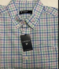 New Cremieux Men's Casual Short Sleeve Shirt Purple Plaid Size L 17.75