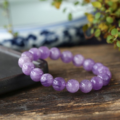 Natural Lithium stone Quartz Purple Crystal Bracelet 12mm AAA - Picture 5 of 5