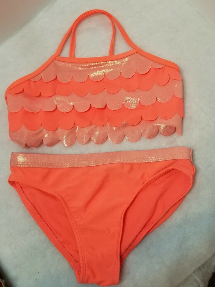 WONDER NATION CHILD GIRLS TANKINI PEACH ORANGE SWIMSUIT SIZE MEDIUM 7 / 8 - Image 2 of 4