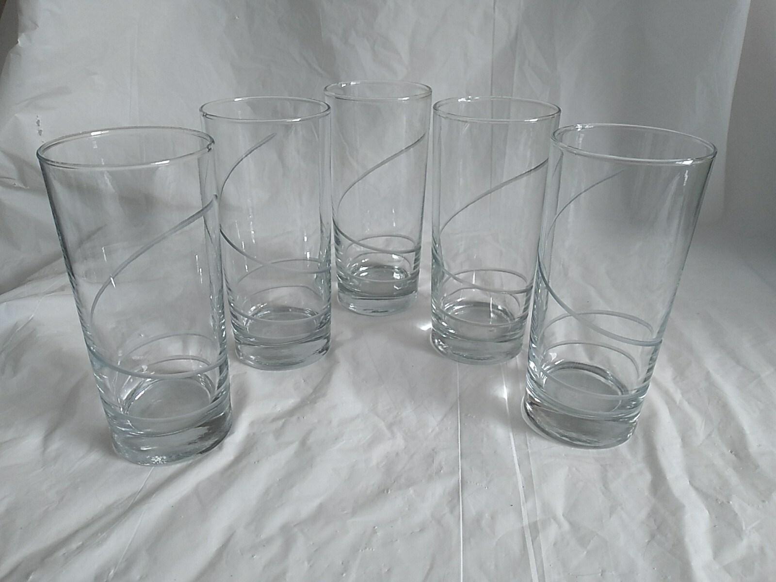 Cut Glass Swish Tom Collins Highball Glasses set of 5 frosted swirl