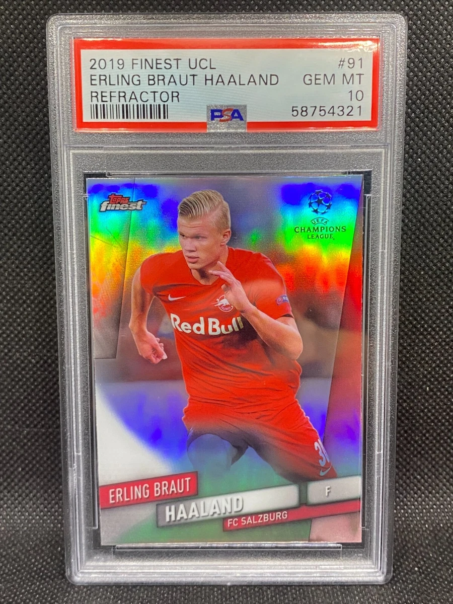2019 Topps Finest UEFA UCL #91 Erling Braut Haaland Rookie RC Refractor PSA 10