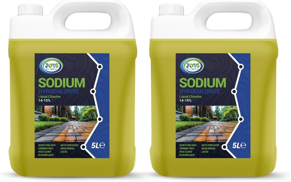 JOVS INDUSTRIAL CHEMICAL SUPPLIER Sodium Hypochlorite 2 X 5L High Strength (14-15%) Brick,Driveway & Patio Cleaner