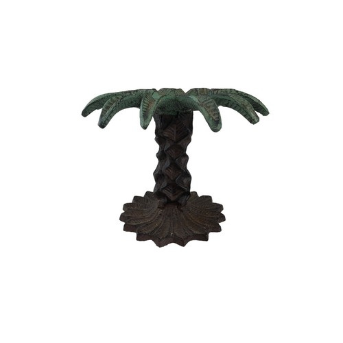 Vintage 6" Cast Iron Tropical Heavy Palm Tree Pillar Candle Holder Painted - Picture 3 of 15