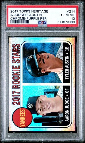 Topps Heritage 214 2017 Aaron Judge cromo púrpura refractor RC gema PSA 10 3190