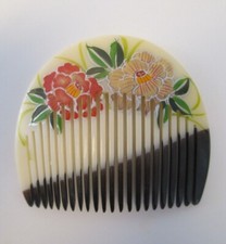 Vintage Hand Painted Hair Comb Accessory Two Toned Plastic