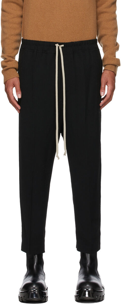 RICK OWENS Black Wool Drawstring Drop Astaires Cropped Pants RICK OWENS Black Wool Drawstring Drop Astaires Cropped Pants