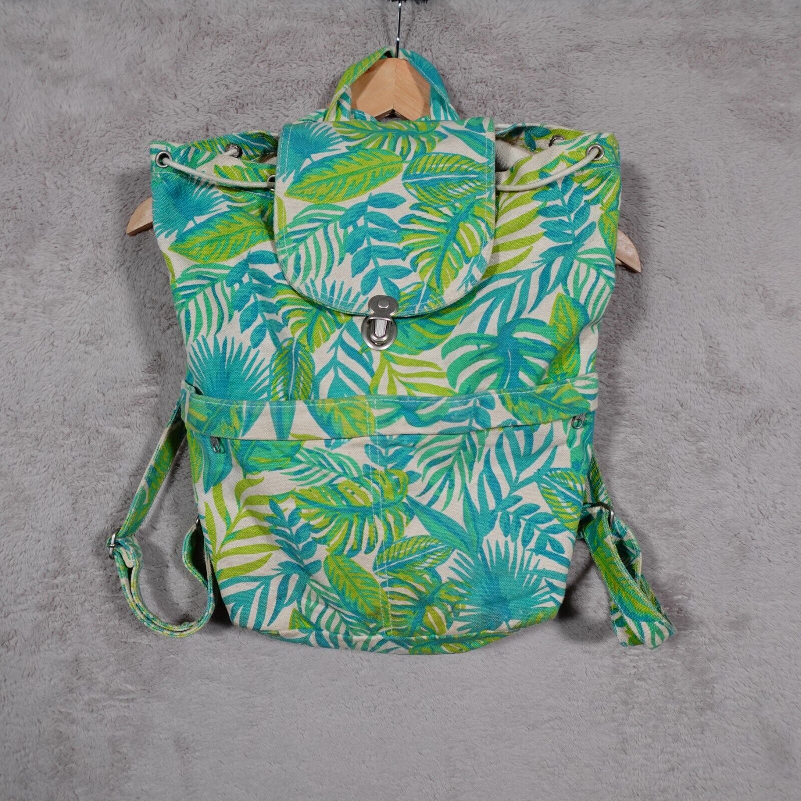 Baggu Tropical Palm Leaf Canvas Backpack Green