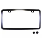 1PC SLIM BLACK STAINLESS STEEL LICENSE PLATE FRAME + SCREW CAPS /SLIM 2 HOLE BF