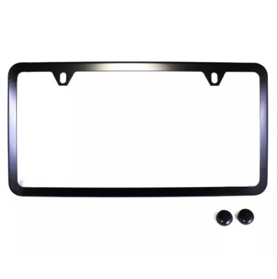 #ad 1PC SLIM BLACK STAINLESS STEEL LICENSE PLATE FRAME SCREW CAPS SLIM 2 HOLE BF $8.95