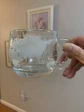Vintage Nestle Nescafe World Globe Frosted Glass Coffee Mug Cup