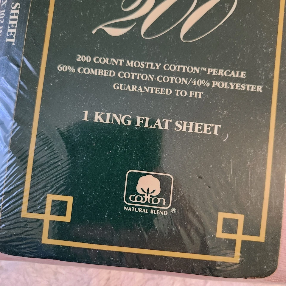 Vtg Sealed BILL BLASS For Springmaid 200 Count Percale King Flat Sheet Mauve - Image 3 of 4