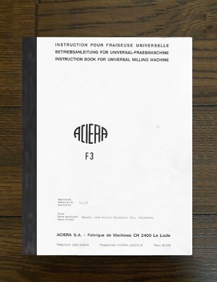 Operator Instructions Manual Fits Aciera F3 Universal Milling Machine 1969